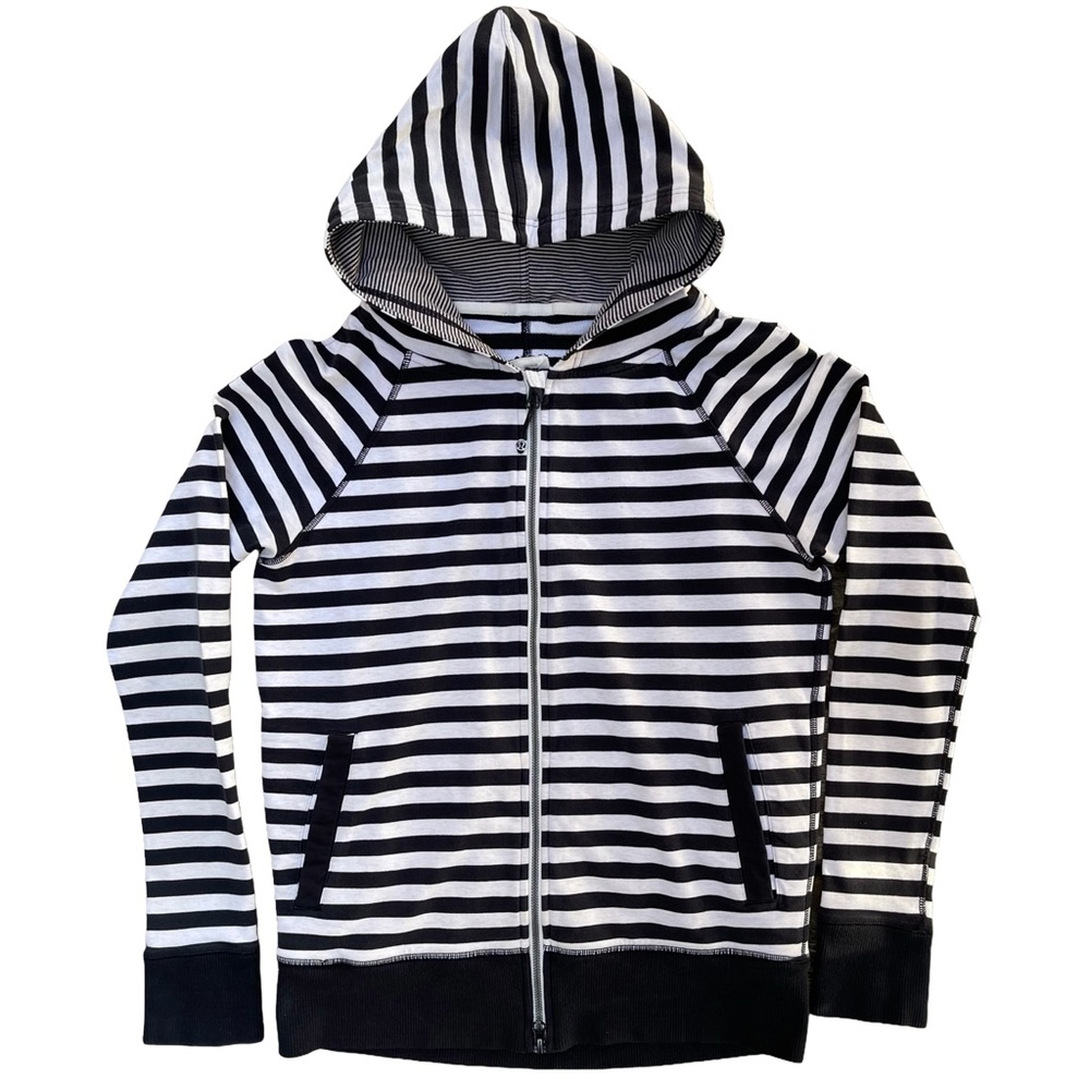 Women’s Lululemon Rollin With My Omies Hoodie, Black &  Heathered White Striped